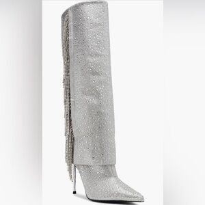 NWT Steve Madden Silver Rhinestone Knee High Boots